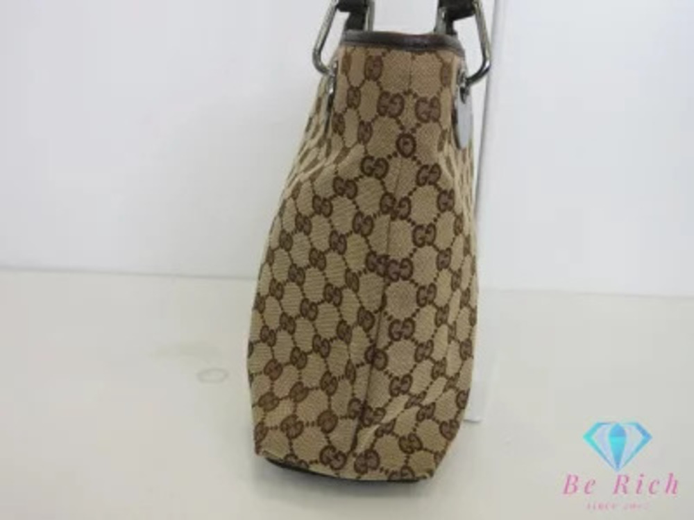 Gucci Canvas Handbag GG Beige Shoulder Leather Bag Brown Tote Tan Brown